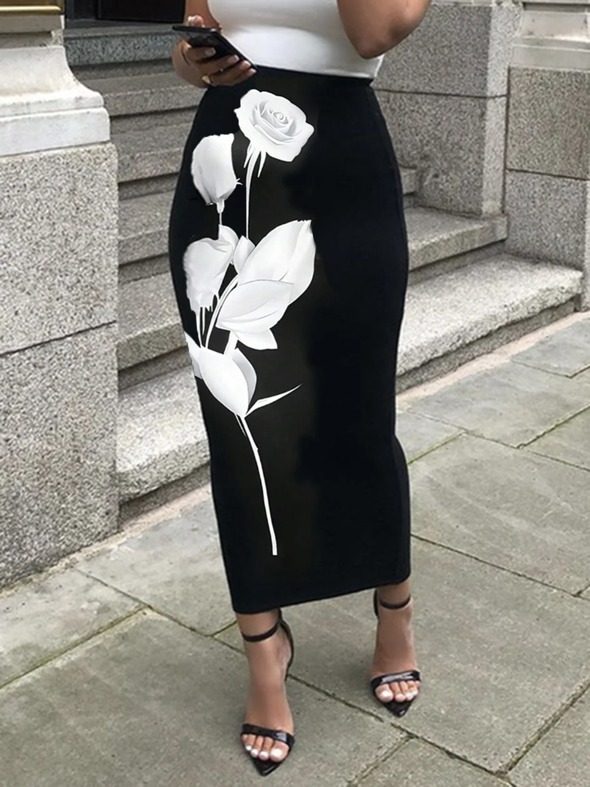 Casual Floral Midi Skirt