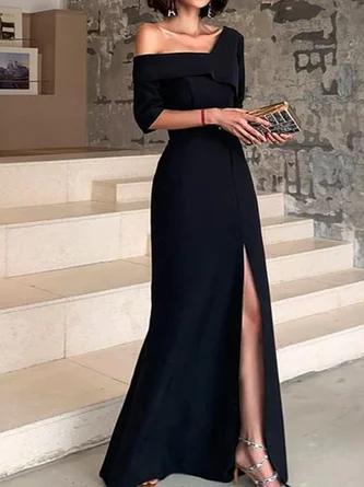 Regular Fit Elegant Evening Black Maxi Dress Wedding