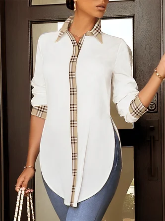 Regular Fit Urban Plaid Long Sleeve Blouse