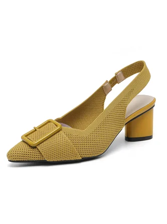 Breathable Mesh Fabric Buckle Decor Chunky Heel Slingback Pumps