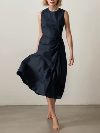 STYLE WE x CHILLINEN |Regular Fit Crew Neck Linen Linen Dress With No