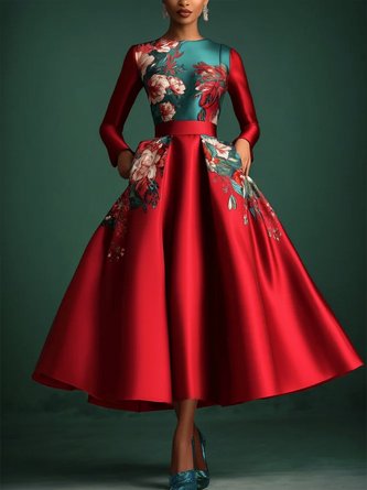 Elegant Floral Printing Party Dress With Pockets