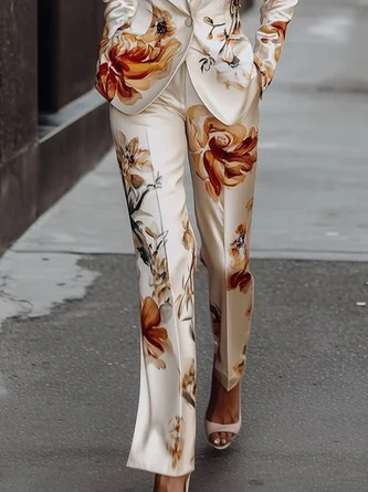 Plus Size Elegant Floral Pocket Stitching Straight  Fashion Pants