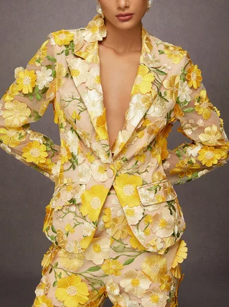 Elegant Exquisite Embroidered Floral Lapel Blazer