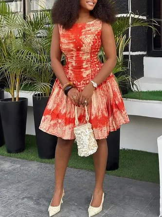 Casual Ombre Printing Crew Neck Mini Dress