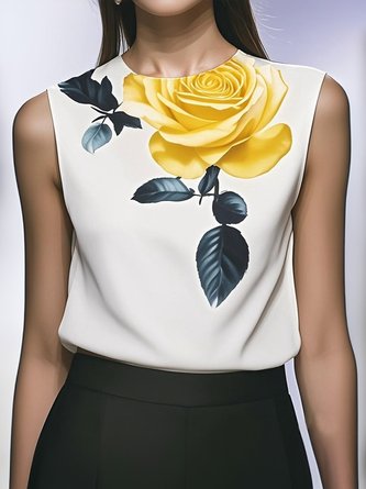 Urban Floral Printing Crew Neck Tank Top