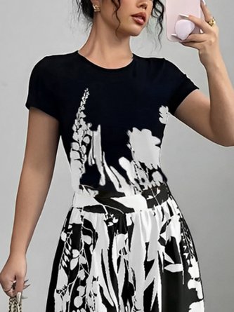 Casual Plants Printing Crew Neck T-shirt