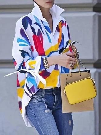 Plus Size Casual Abstract Printing Shirt Collar Shirt