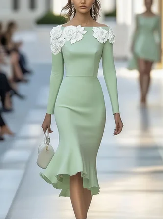 Elegant Floral Embroidery Off The Shoulder Midi Party Dress