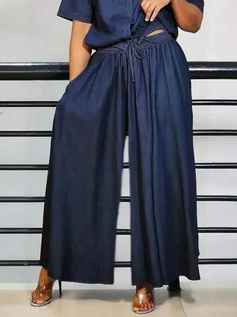 Plus Size Plain Loose Casual Faux Demin Jeans
