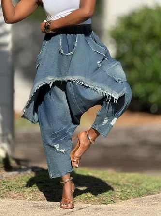 Loose Casual Denim Plain Jeans