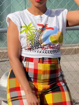 Casual Tropical Printing Crew Neck T-shirt