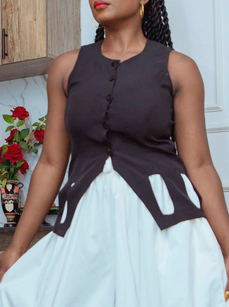 Casual Devore Plain Crew Neck Vest