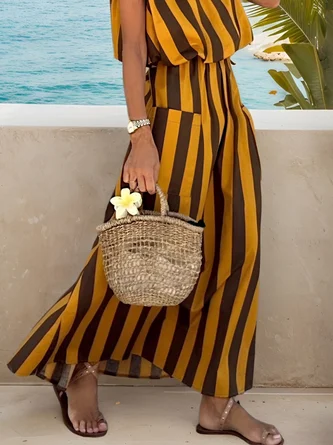 Vacation Printing Striped Maxi Skirt