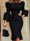 Elegant Bell Sleeve Gathered Bodycon Dress