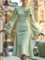 Elegant Bell Sleeve 3D Floral Crew Neck Knee Length Dress