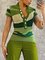 Casual Colorblock Buttoned Polo Collar Sweater