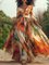 Vacation Floral Printing V Neck Maxi Dress