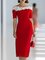 Elegant Plain Split Joint Boat Neck Knee Length Dress