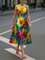 Elegant Floral Printing Crew Neck Midi Dress