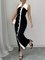 Urban Color Block Split Joint Shawl Collar Maxi Dress
