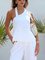 Linen Blend Vacation Plain Irregular Craftsmanship Halter Tank Top