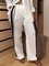 Linen blend Casual Color Block Straight Pants