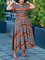 Casual Striped Raglan Sleeve Printing Notched Maxi Dress