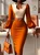 Elegant Color Block Balloon Sleeve Knee Length Dress No Belt