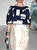 Urban Geometric Printing Crew Neck Raglan Sleeves Blouse