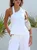 Linen Blend Vacation Plain Irregular Craftsmanship Halter Tank Top