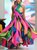 Vacation Random Print Side-Slit Stand Collar Maxi Dress With Belt