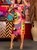 Elegant Random Print Puff Sleeve Printing Crew Neck Knee Length Dress