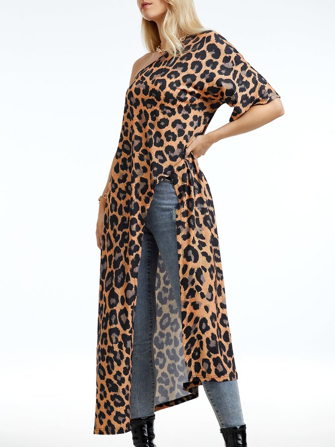 Holiday Printed Leopard Half Sleeve  Top