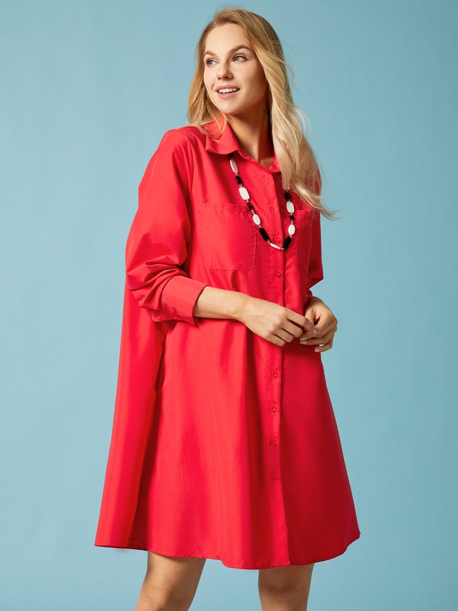 Shirt Dress Long sleeve Plain Simple Shirt Dress