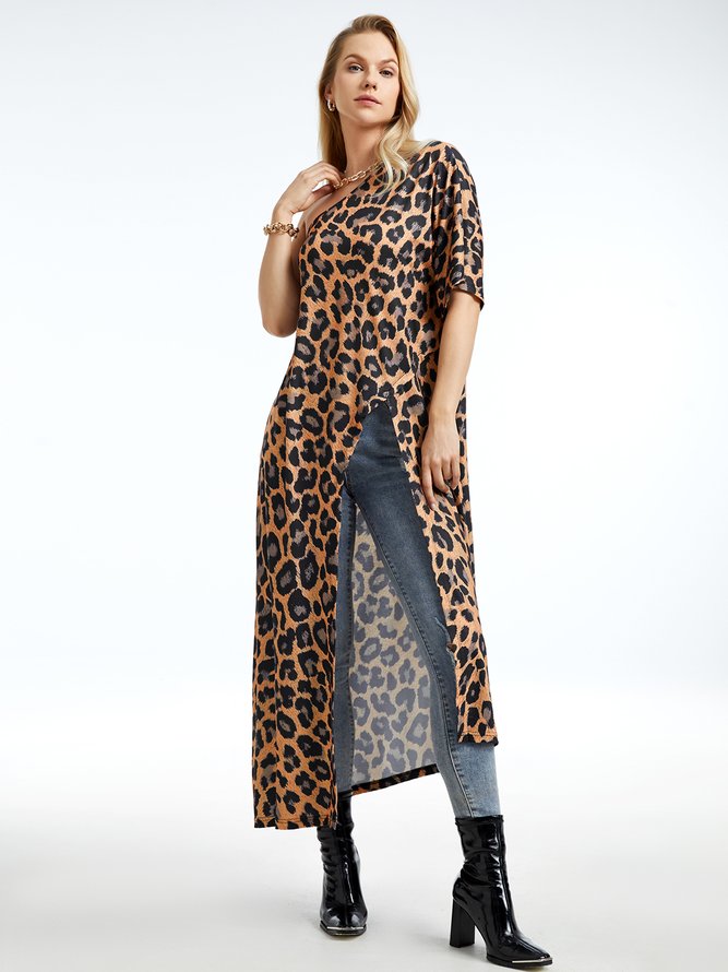 Holiday Printed Leopard Half Sleeve  Top