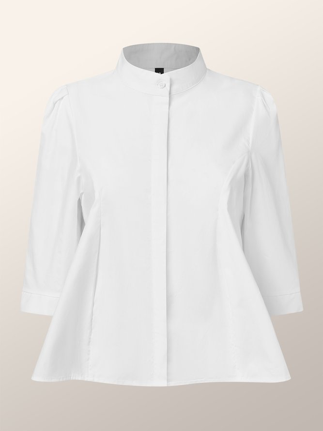 Loose Stand Collar Simple Plain Blouse