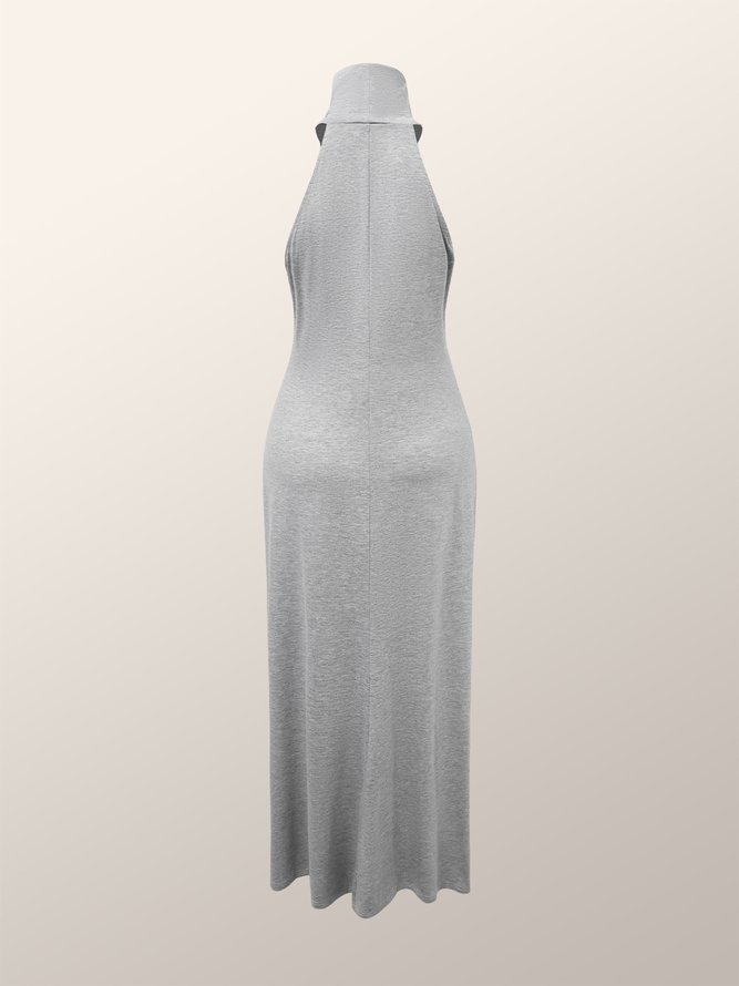 High Elasticity Regular Fit Elegant Half Turtleneck Sleeveless Long Dress