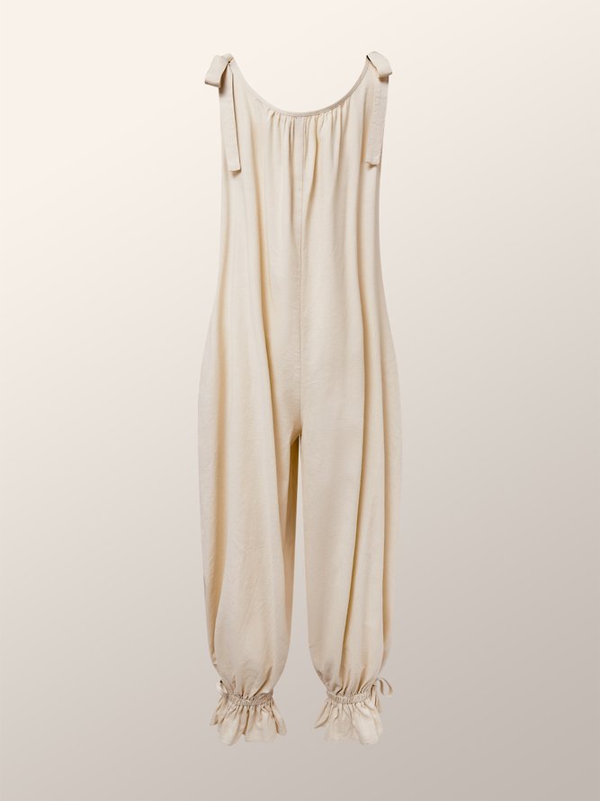 Loose Lightweight Urban Linen V Neck Sleeveless Jumpsuit