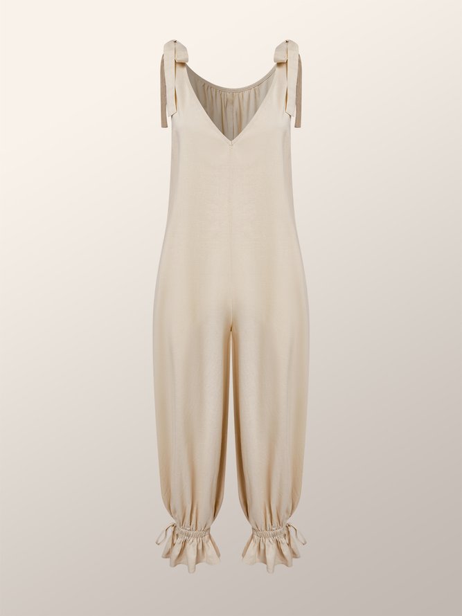 Loose Lightweight Urban Linen V Neck Sleeveless Jumpsuit