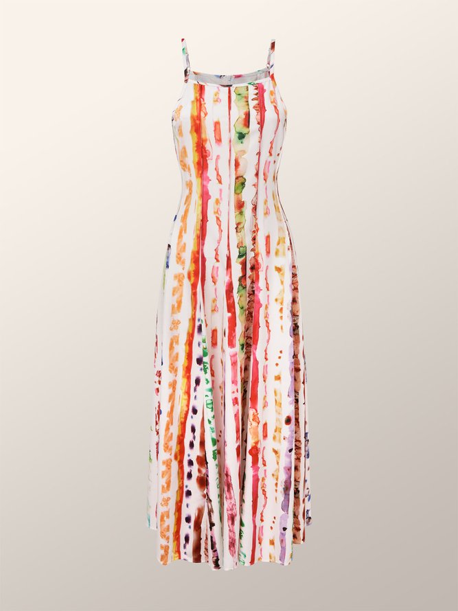 Regular Fit Vacation Random Print Spaghetti Dress