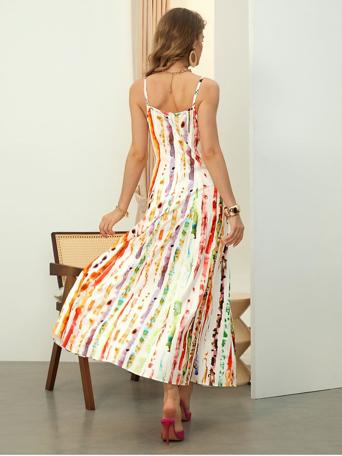 Regular Fit Vacation Random Print Spaghetti Dress