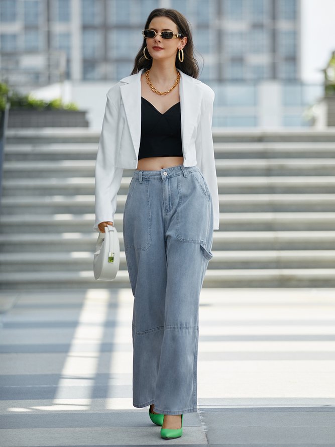 Long sleeve Regular Fit Plain Urban Lapel Collar Blazer
