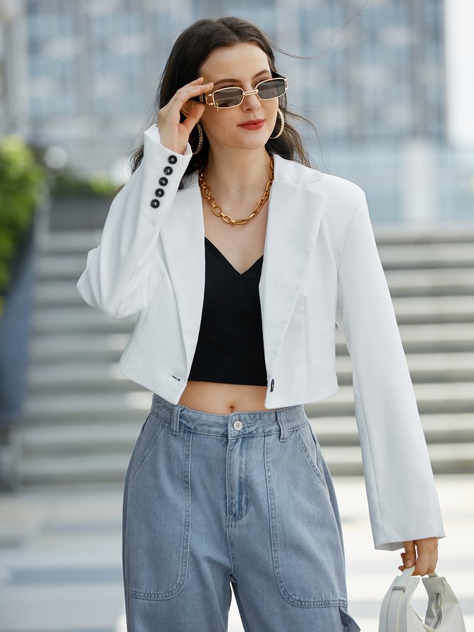 Long sleeve Regular Fit Plain Urban Lapel Collar Blazer