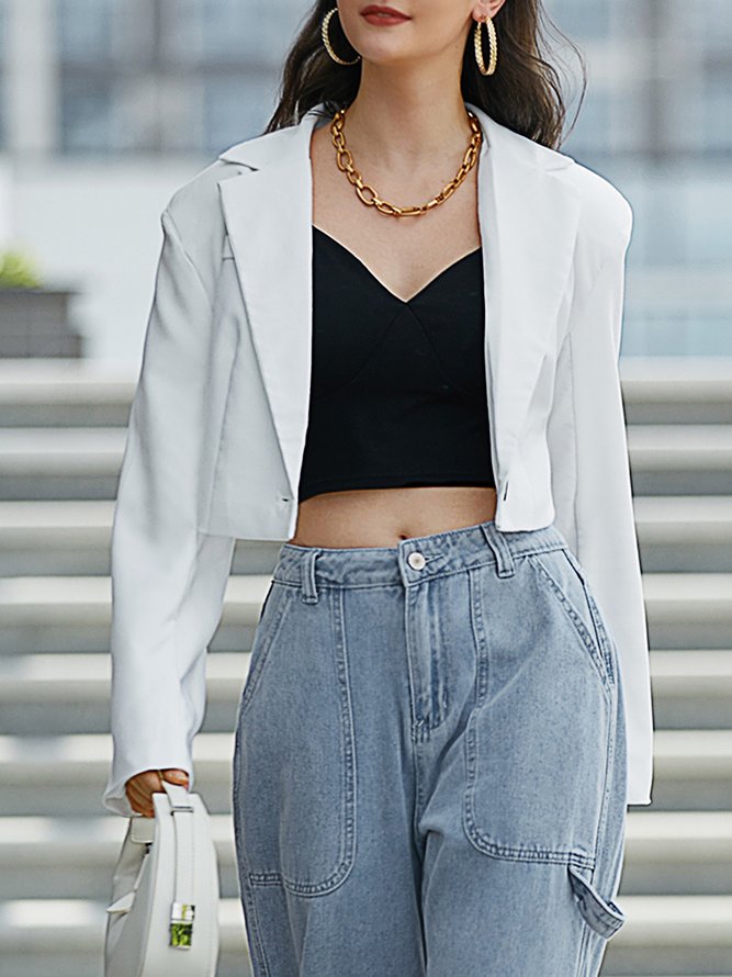 Long sleeve Regular Fit Plain Urban Lapel Collar Blazer