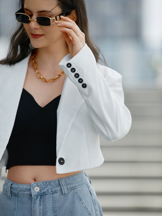 Long sleeve Regular Fit Plain Urban Lapel Collar Blazer