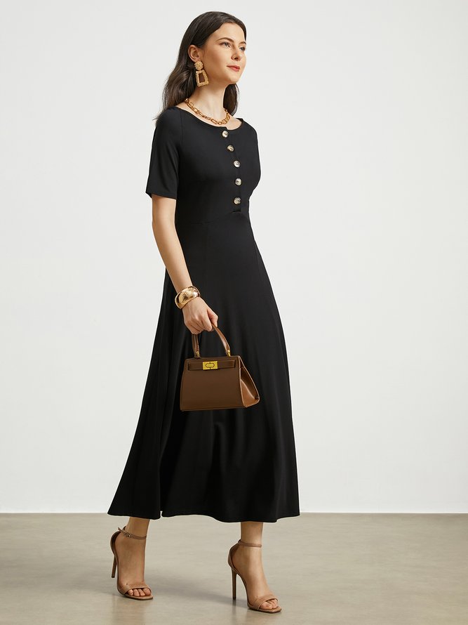 High Elasticity Crew Neck Short sleeve Elegant Midi Dress With No