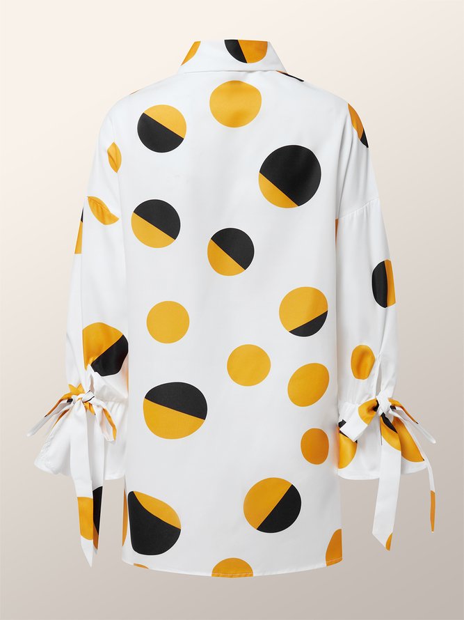 Urban Loose Polka Dots Shirt Collar Blouse