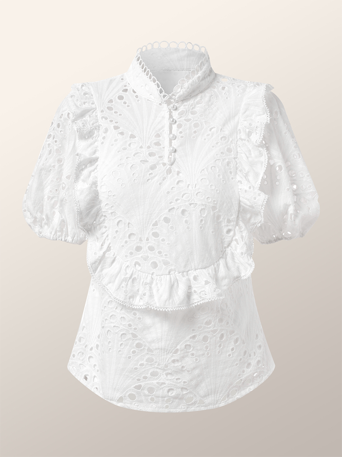 Plain Stand Collar Elegant Regular Fit Shirt