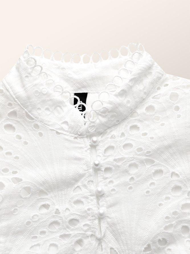Plain Stand Collar Elegant Regular Fit Shirt